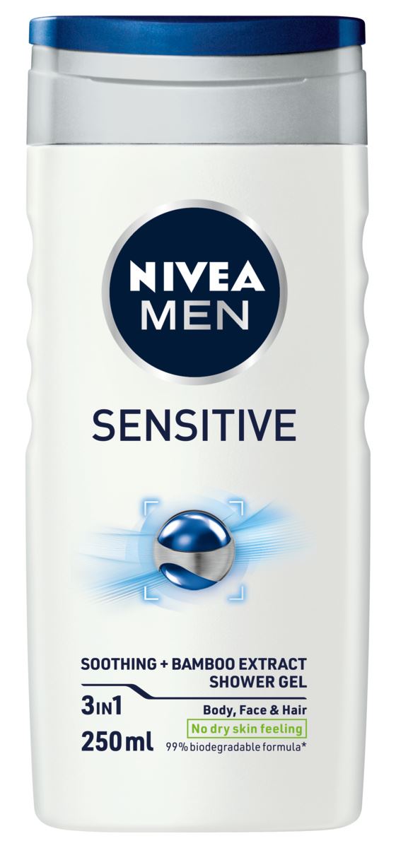 NIVEA MEN Sensitive 3 in 1 Shower Gel for Body, Face & Hair - 250ml