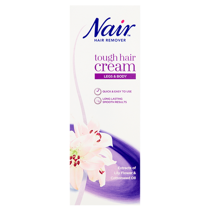 NAIR Tough Hair Removal Cream - for Coarse & Dark Hair on Legs & Body - with Lily Flower Extract & Cotton Seed Oil – 200ml