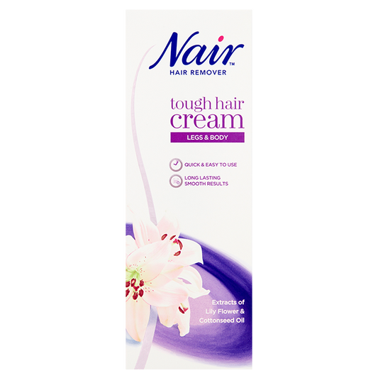 NAIR Tough Hair Removal Cream - for Coarse & Dark Hair on Legs & Body - with Lily Flower Extract & Cotton Seed Oil – 200ml