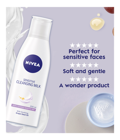 NIVEA Sensitive Cleansing Milk with Soothing Grape Seed Oil - 200ml