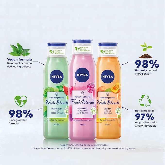 NIVEA Fresh Blends Refreshing Shower with Apricot, Mango & Rice Milk for Soft & Supple Skin - 300ml