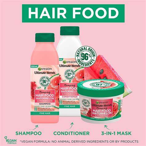 GARNIER Ultimate Blends Plumping Watermelon & Pomegranate Hair Food Set - Shampoo / Conditioner / Mask