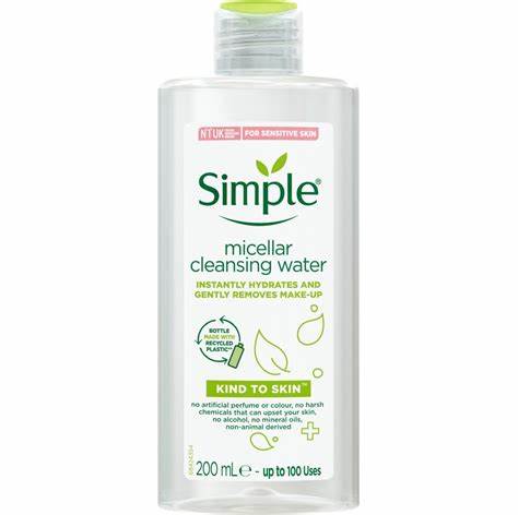 SIMPLE KIND TO SKIN Micellar Cleansing Water Instantly Hydrate & Gently Removes Makeup - 400ml - Upto 200 Uses