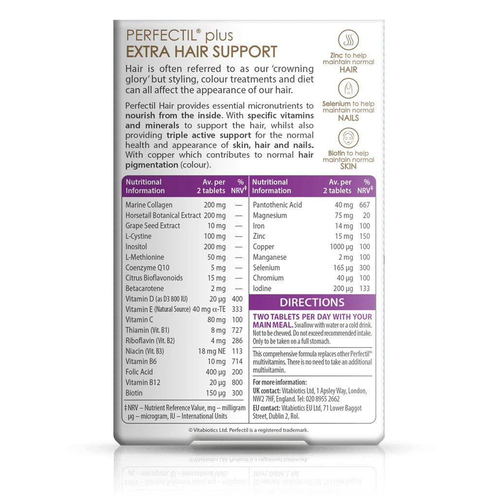 VITABIOTICS Perfectil Hair Extra Support Supplement for Skin, Hair & Nails - 60 Tablets