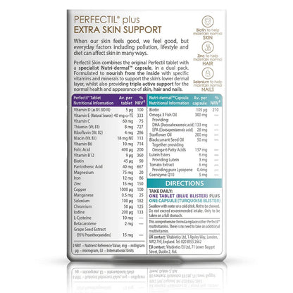 VITABIOTICS Perfectil Skin Extra Support Supplement for Skin, Hair & Nails - 56 Capsules/Tablets