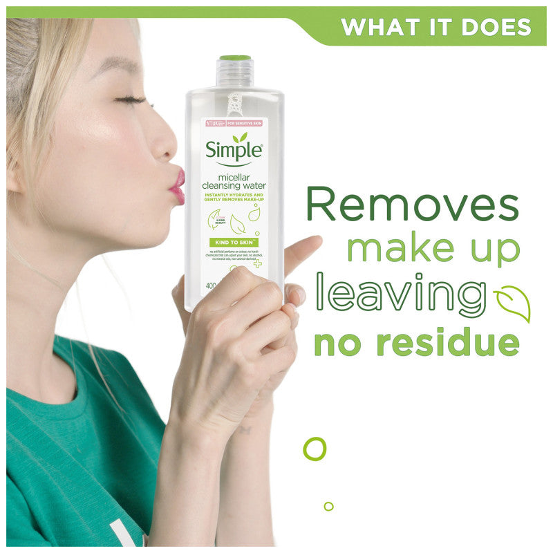 SIMPLE KIND TO SKIN Micellar Cleansing Water Instantly Hydrate & Gently Removes Makeup - 400ml - Upto 200 Uses