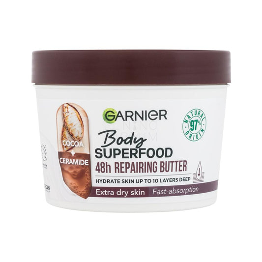 GARNIER Body Superfood Cocoa & Ceramide 48hrs Repairing Butter Body Cream for Very Dry Skin - 390ml - Made in Germany