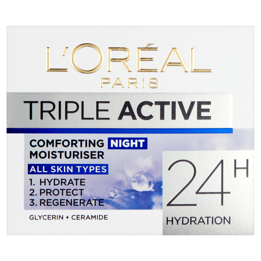 LOREAL PARIS Triple Active Comforting Night Moisturizer Cream | 24 Hrs Hydration, For All Skintypes- 50 ml