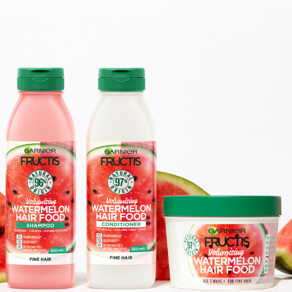 GARNIER Ultimate Blends Plumping Watermelon & Pomegranate Hair Food Set - Shampoo / Conditioner / Mask