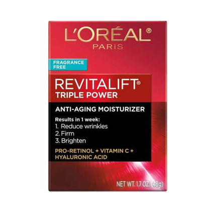 L'OREAL PARIS Revitalift Triple Power Anti-Aging Face Moisturizer, Pro Retinol, Hyaluronic Acid & Vitamin C, Reduce Wrinkles 1.7 Oz  - 48 g