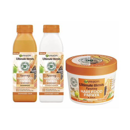 GARNIER Ultimate Blends Repairing Papaya & Amla Hair Food Set - Shampoo / Conditioner / Hair Mask