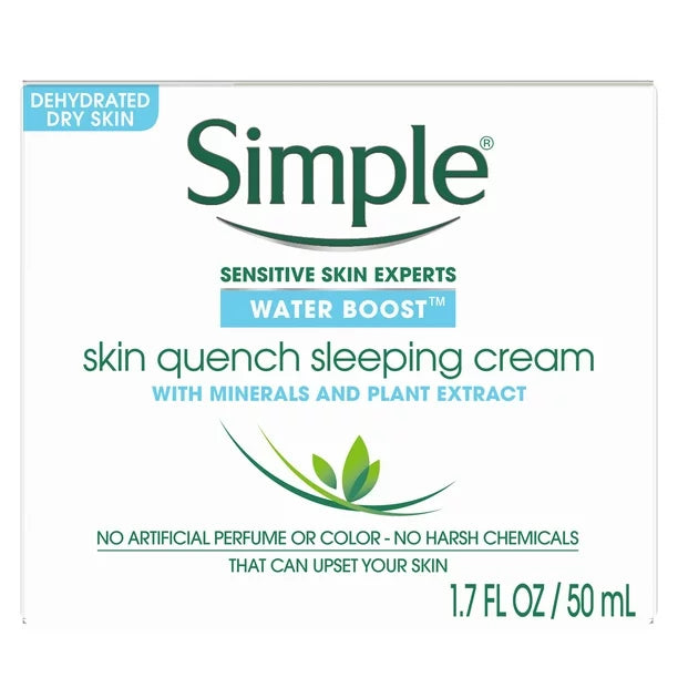 SIMPLE Skin Quench Sleeping Cream | Sensitive Skin Experts , Water Boost - 50 ml