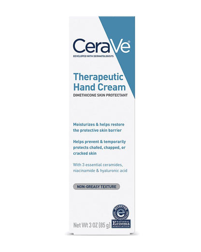 CERAVE Therapeutic Hand Cream for Dry Cracked Hands With Hyaluronic Acid and Niacinamide | Fragrance Free - 85g