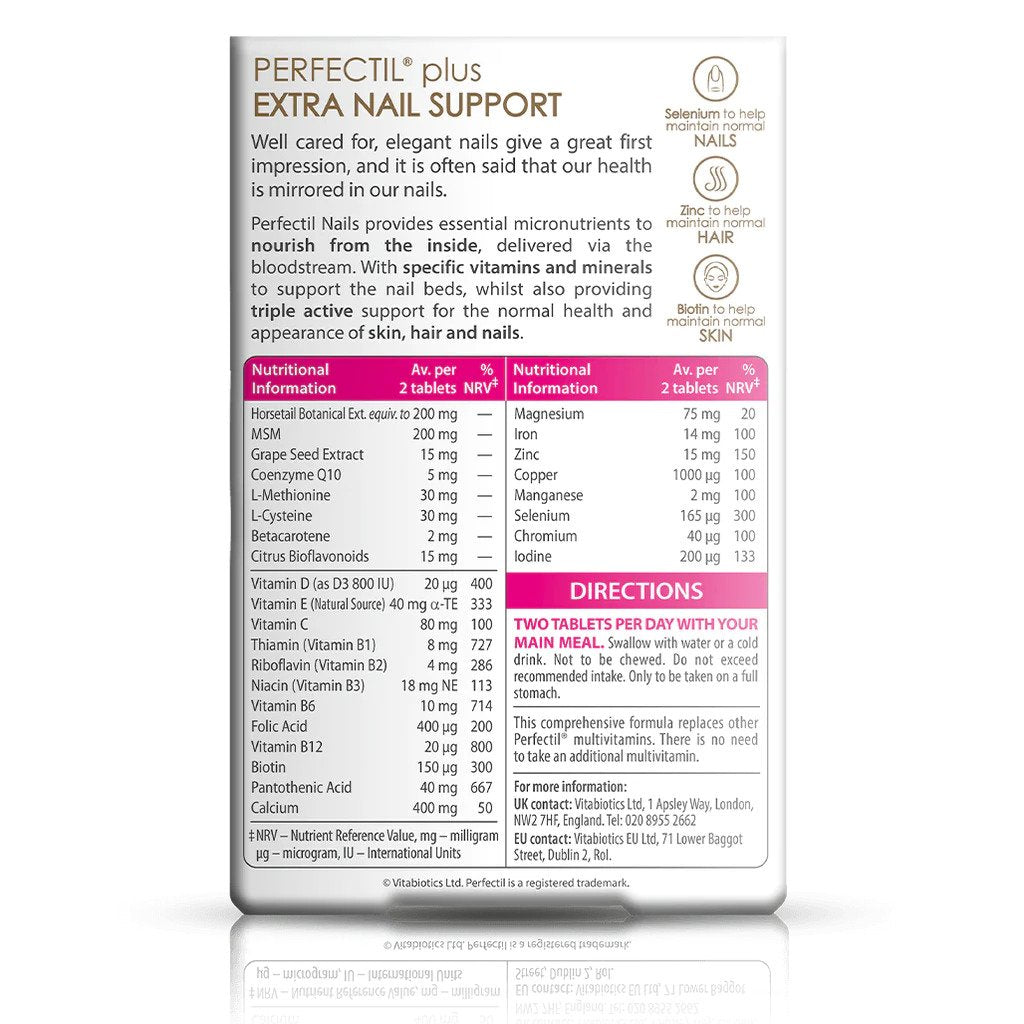 VITABIOTICS Perfectil Nails Extra Support Supplement for Skin, Hair & Nails - 60 Tablets