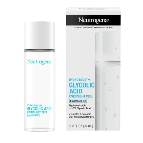 NEUTROGENA Hydro Boost+ Glycolic Acid Overnight Peel, Face Peel with Hyaluronic Acid & 10% Glycolic Acid to Exfoliate & Smooth Dull & Uneven Skin Texture, Fragrance-Free - 94 ml