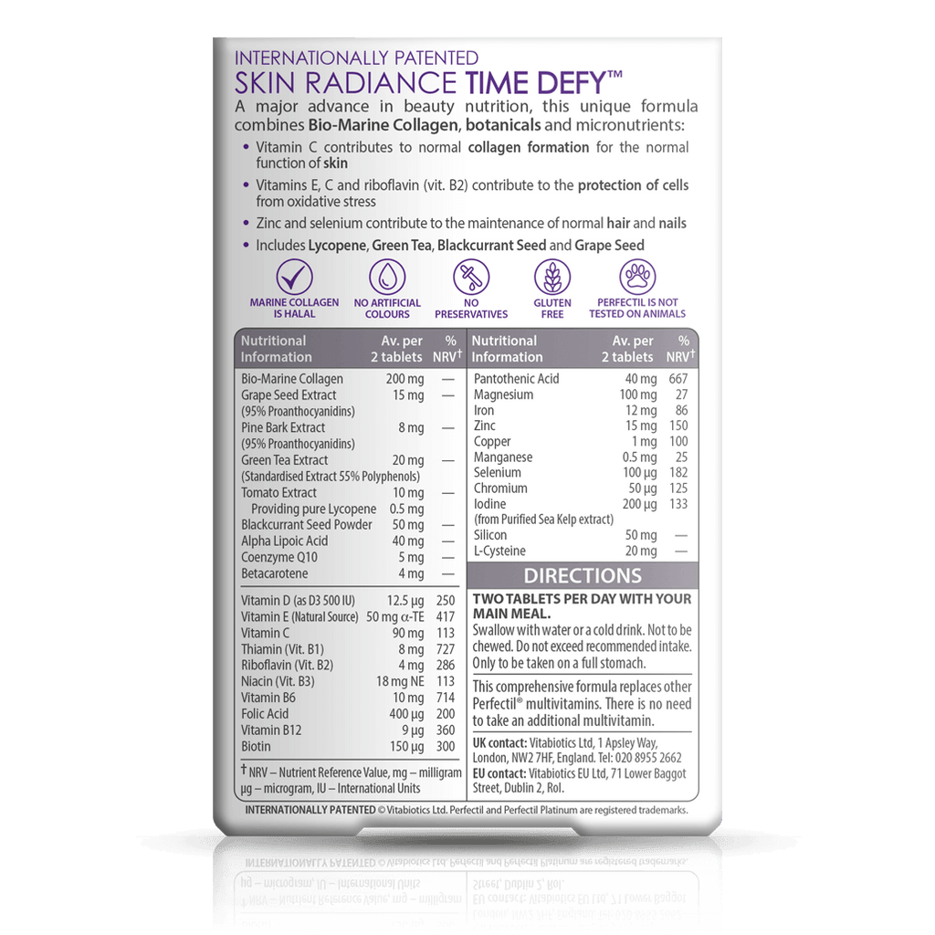 VITABIOTICS Perfectil Platinum Radiance Skin Time Defy - 60 Tablets