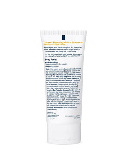 CERAVE Hydrating Mineral Sunscreen Broad Spectrum SPF 50 Face Lotion - 75ml