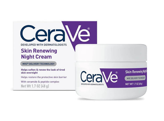 CERAVE Skin Renewing Night Cream | Niacinamide, Peptide Complex, and Hyaluronic Acid Moisturizer for Face - 48 g